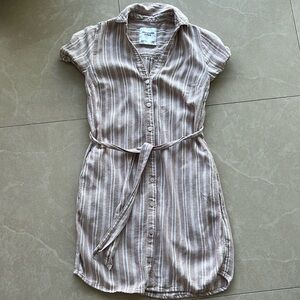Tan and white stripped button up dress size XXS